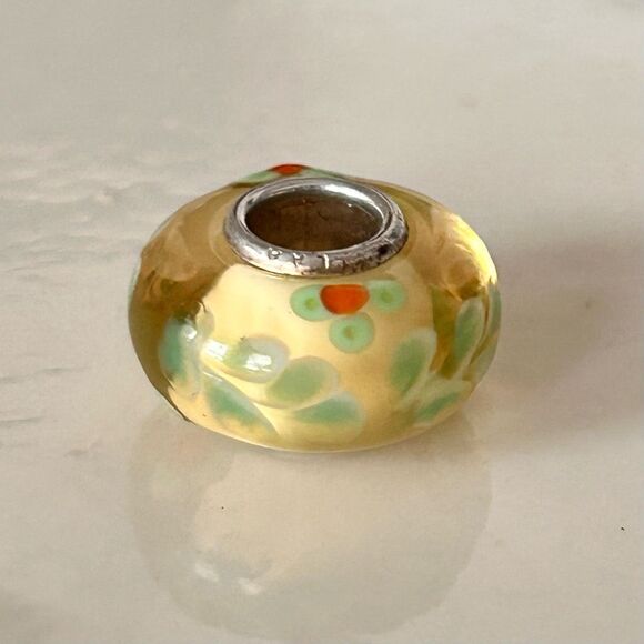 TROLLBEADS SALE! UU Light Yellow & Green Flower Ferns LAA 925S Preowned - Picture 8 of 8